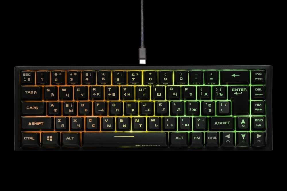 Клавиатура игровая, проводная 2E GAMING Keyboard KG360 RGB 68key WL Black Ukr