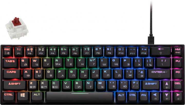 Клавиатура игровая, проводная 2E GAMING Keyboard KG380 RGB 68key Gateron Brown Switch BT/USB Black U