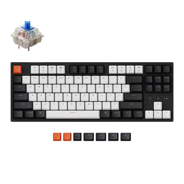 Klaviatura o'yin uchun simli Keychron C1 Wired 87 Key Gateron Switch RGB ko'k