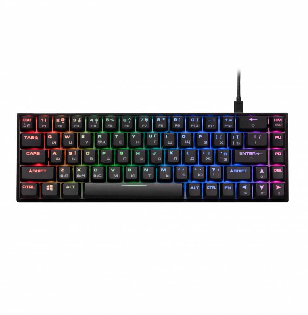 Клавиатура игровая, проводная 2E GAMING Keyboard KG380 RGB 68key Gateron Red Switch BT/USB Black Ukr
