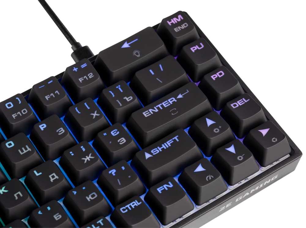 Клавиатура игровая, проводная 2E GAMING Keyboard KG380 RGB 68key Gateron Red Switch BT/USB Black Ukr