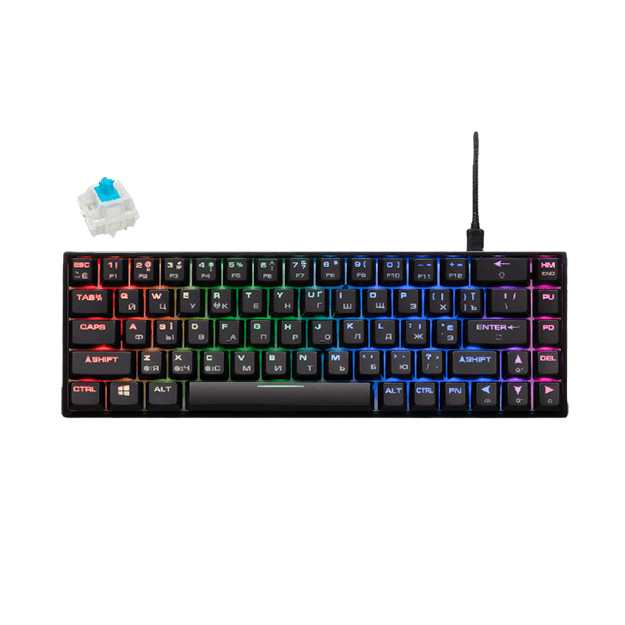 Клавиатура игровая, проводная 2E GAMING Keyboard KG380 RGB 68key Gateron Blue Switch BT/USB Black Uk