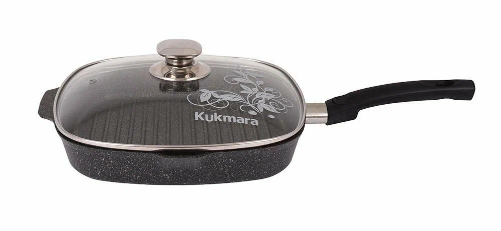 Сковорода гриль квадратная Kukmara 28 см со съемной ручкой, стекл.крышкой, АП линия "Granit ultra"