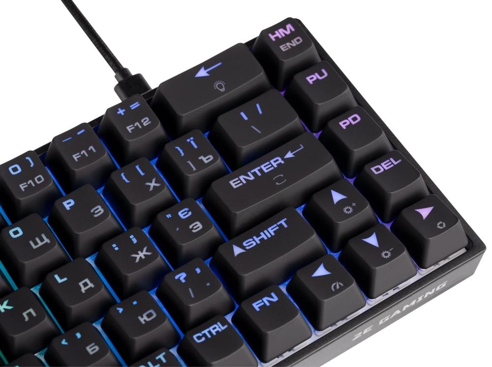 Клавиатура игровая, проводная 2E GAMING Keyboard KG380 RGB 68key Gateron Red Switch BT/USB Black Ukr